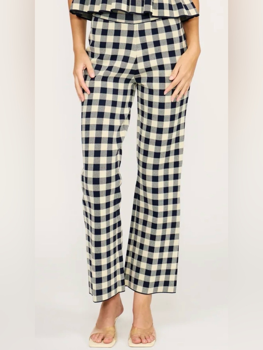 Lucy Paris Monette Pants Navy & Cream Gingham Wide-Leg Size Large